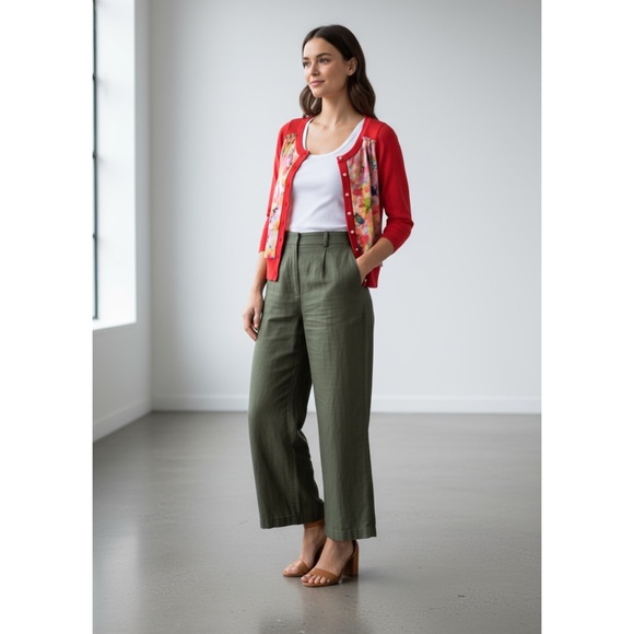 Anthro HWR {Monogram} Red Floral Panel Cardigan - Picture 2 of 10